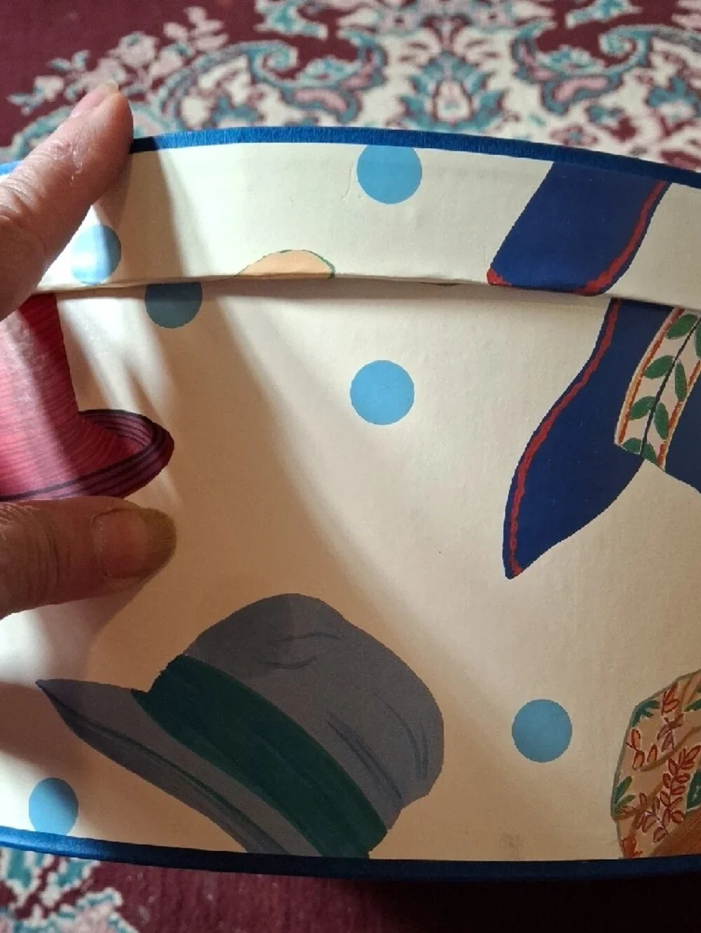 Decorative Round Hat Box with Colorful Hat Pattern - Picture 2 of 5